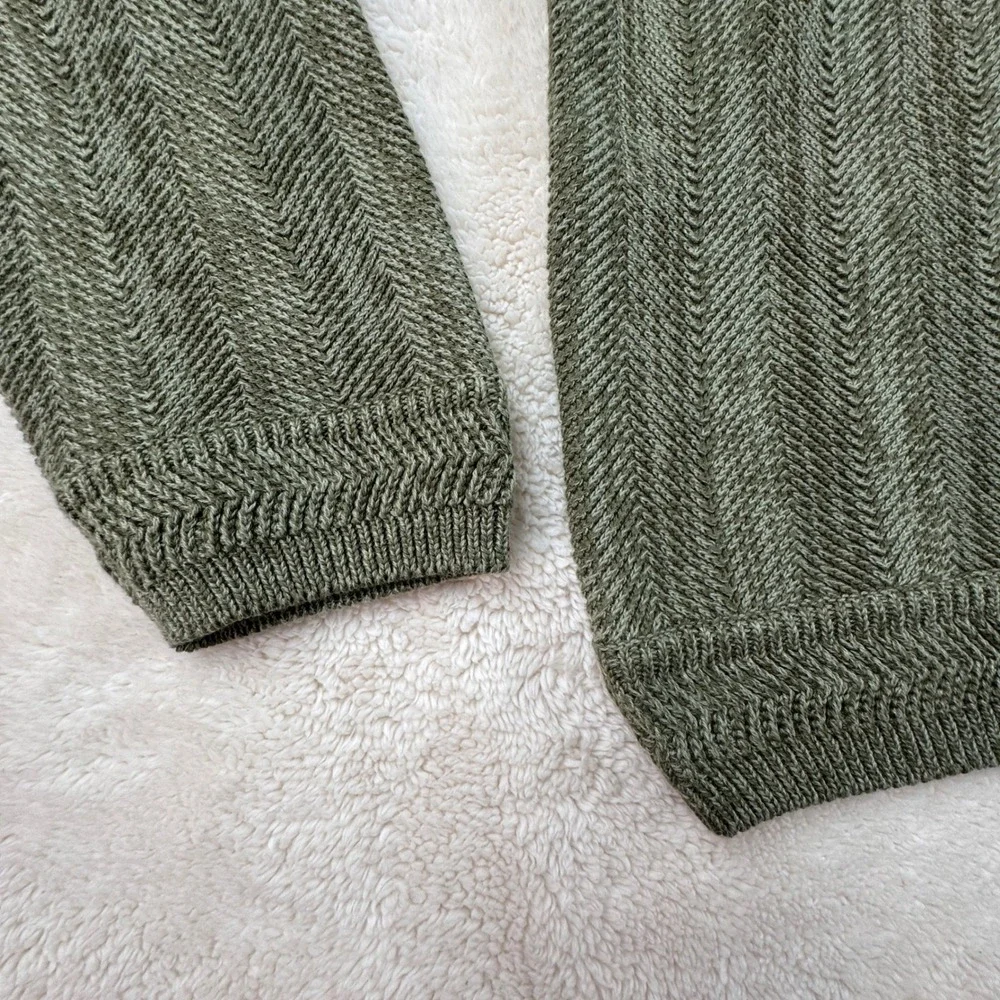Vintage Chaps Men's L Olive Green Cotton Crew Neck Herringbone Knit Sweater 90's